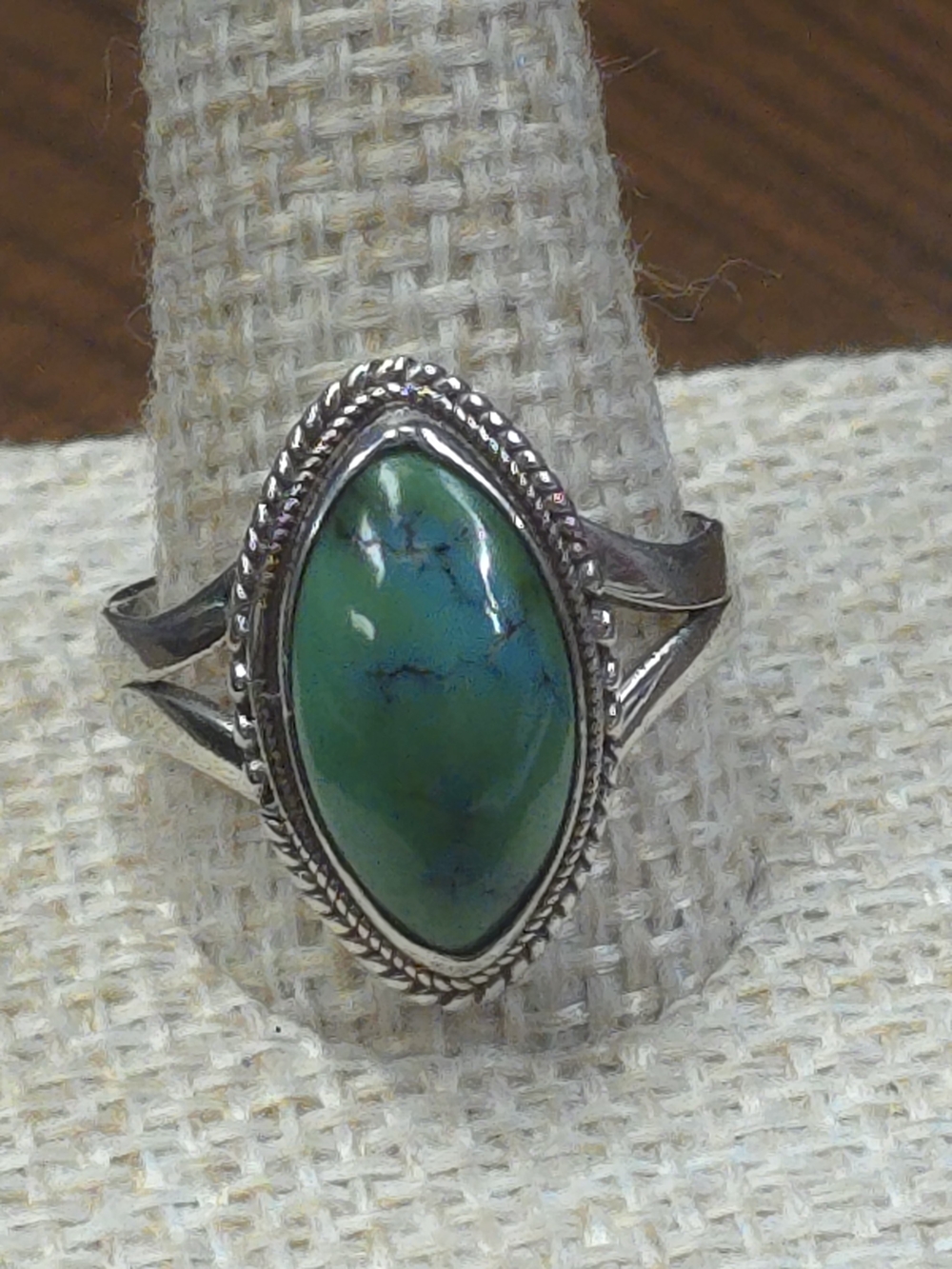 Sterling Silver Marquise Turquoise Ring - Green Blue Stone